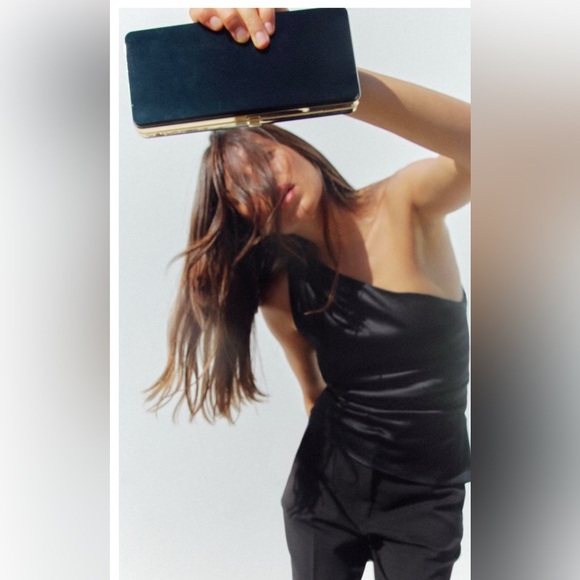 Zara black and gold box bag with gold chain strap (has minor scratches) - Picture 1 of 5